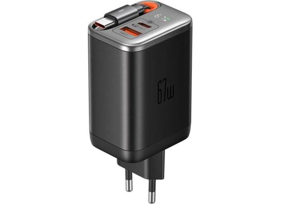 Mcdodo CH-4100 Super-Fast Wall Charger 2IN1 USB-C & USB-A GAN 67W 3A, Display + Retractable Cable 65 cm 60W - Black